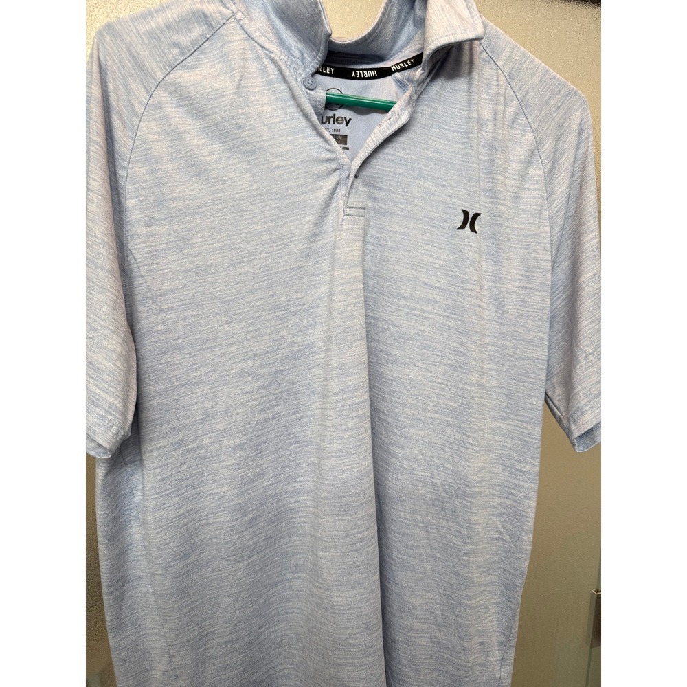 Hurley Mens Short Sleeve Polo Shirt Light Blue Heathered Performance Top Size M